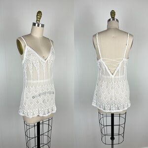 Vintage‎ Y2K Victorias Secret White Sheer Lace Negligee Slip Dress Top Small